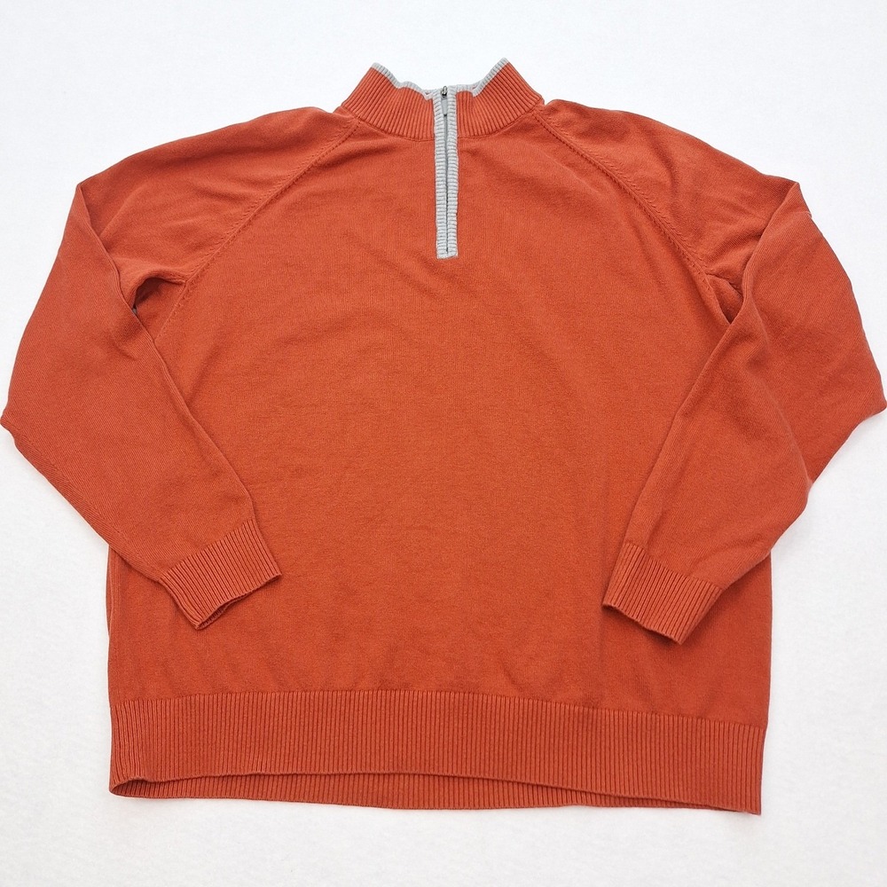 Duluth Trading Sweater Mens Large Orange Quarter Zip Cotton Outlast